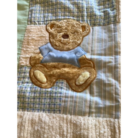 Baby Quilt Handmade UNFINISHED Furry Teddy Bear Ribbed Squares - Picture 4 of 6